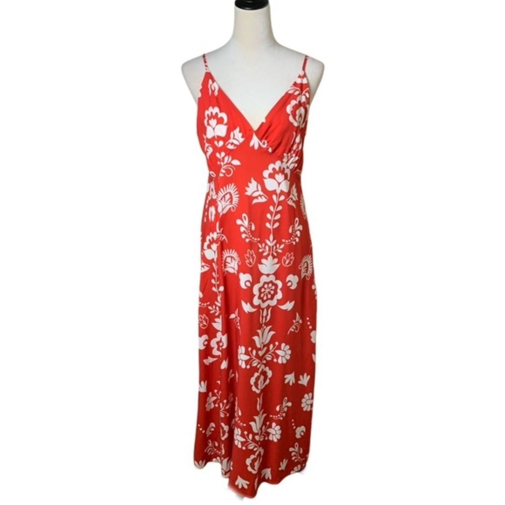 YAS Red Tropical Floral Boho Maxi Dress XL | Resort Beach Vacation Sundress NWT